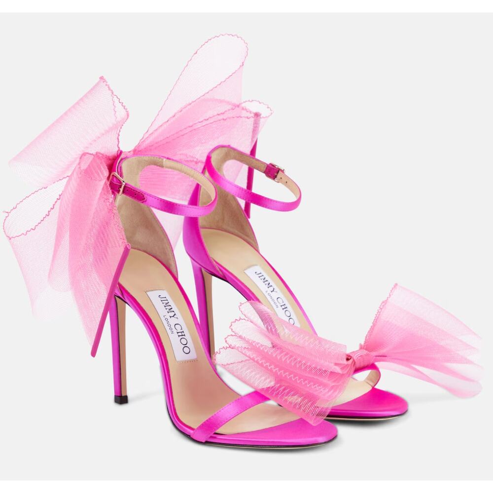 $995 Jimmy Choo Aveline 100 Fuchsia Bow Sandals Womens Shoes Size 37 New Heels